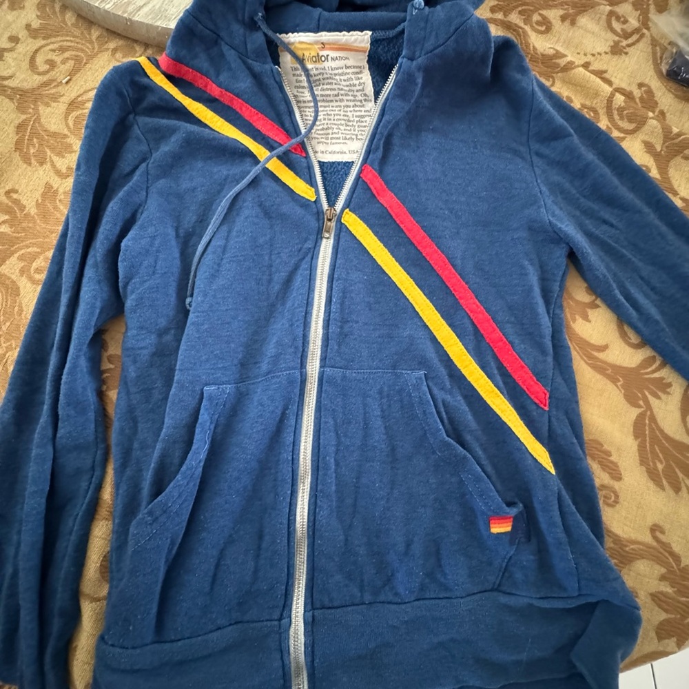 Aviator Nation pray for surf Zip-Up Hoodie with Red and Yellow Stripes
